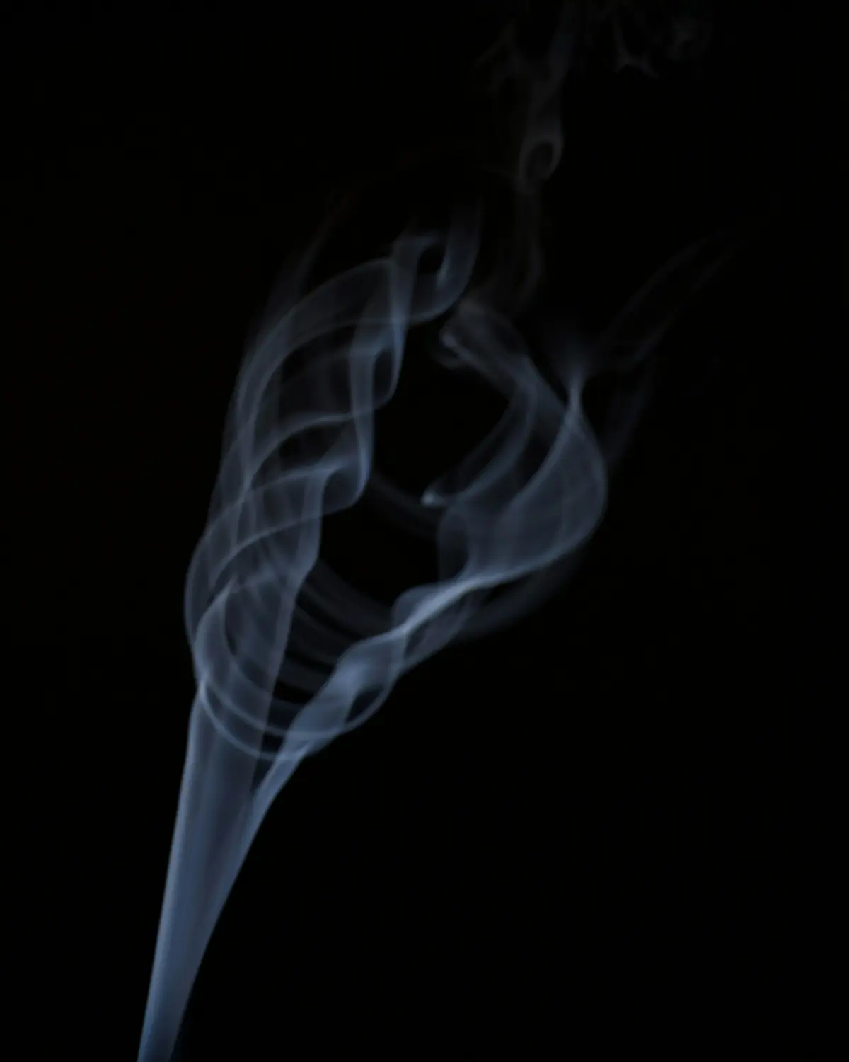 A single ribbon of smoke curling against a black background.
